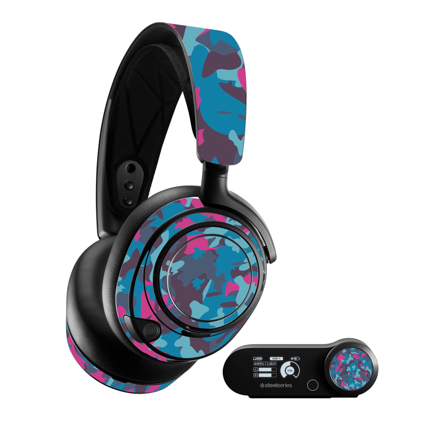 Cool Blue Pink Camo Skin For SteelSeries Artic Nova Pro MightySkins